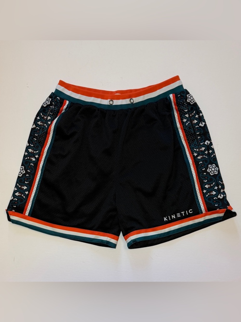 Kinetic Men's Black Athletic Shorts with Red & Teal Trim